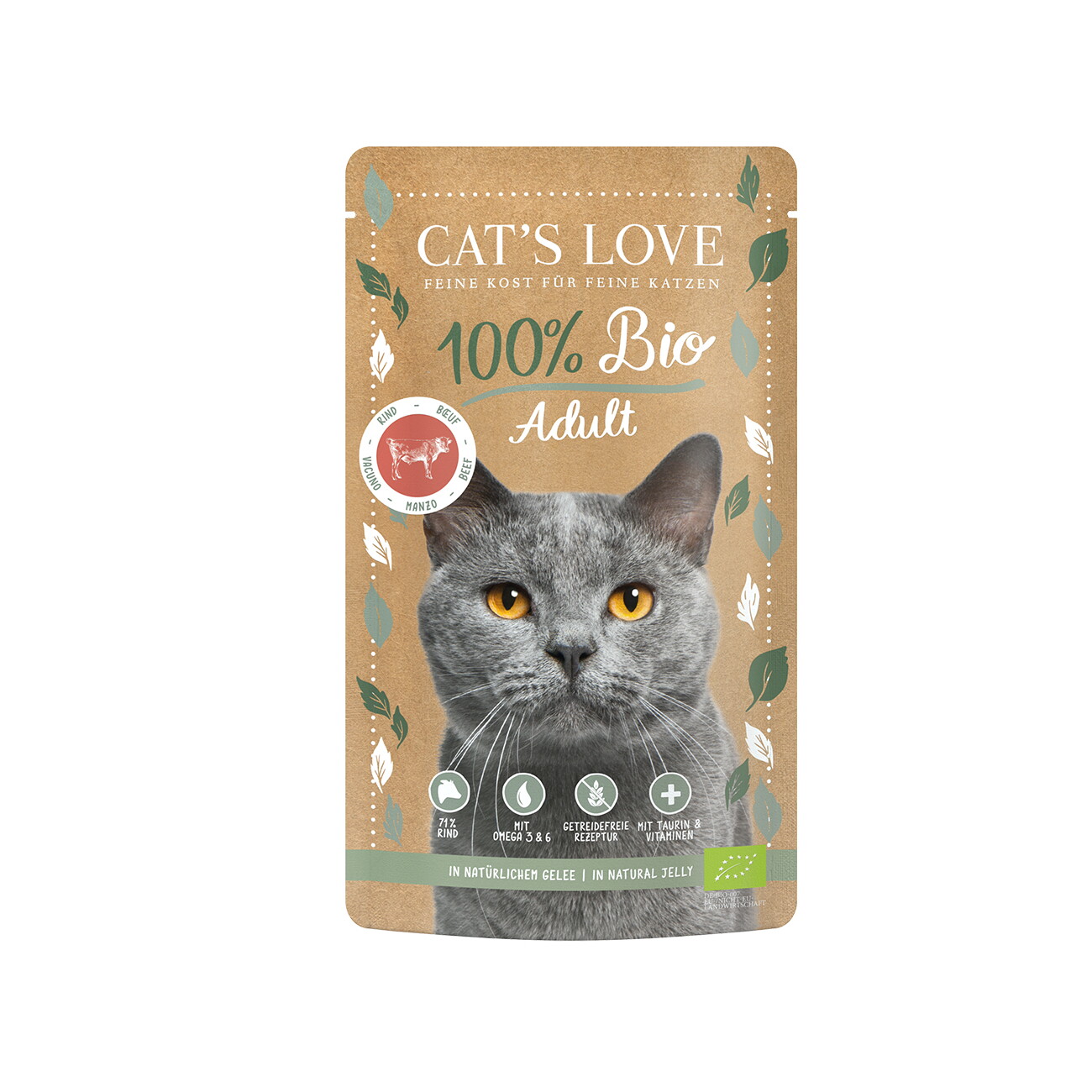 CAT'S LOVE Bio wołowina w galaretce adult 100 g × 6