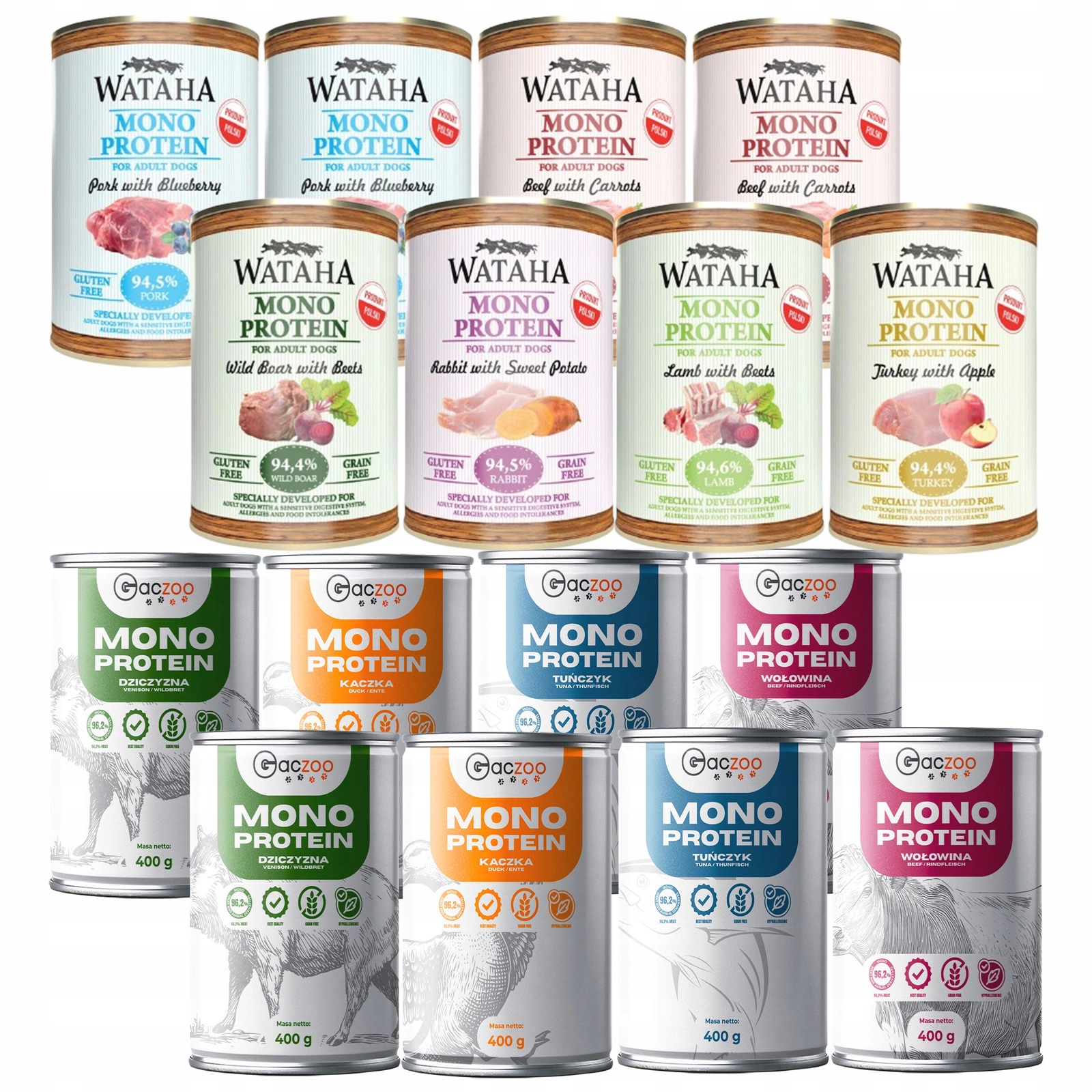 Wataha Gaczoo Mono Protein mix smaków adult 400 g × 16