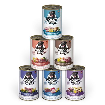 Doggy cielęcina, dziczyzna, indyk, jagnięcina, kaczka, królik, kurczak, wołowina, łosoś adult 400 g × 24