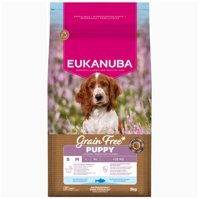Eukanuba Grain Free ryba morska puppy małe rasy, średnie rasy 3 kg × 2
