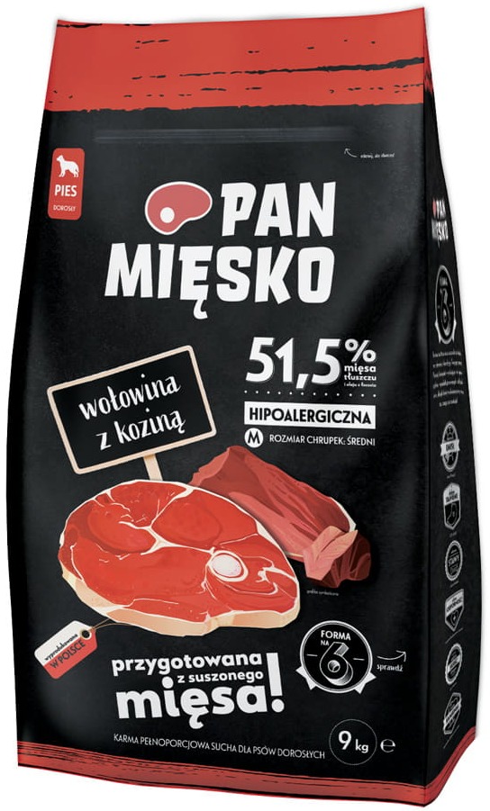 Pan Mięsko wołowina, kozina adult średnie rasy 9 kg
