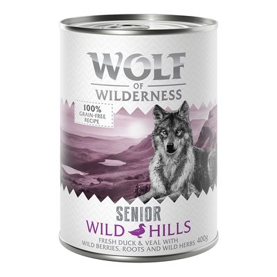 Wolf of Wilderness Wild Hills cielęcina, kaczka senior 400 g × 12