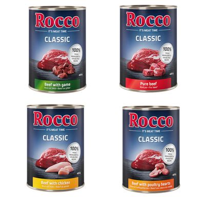Rocco Classic dziczyzna, kurczak, serca drobiowe, wołowina adult 400 g × 24