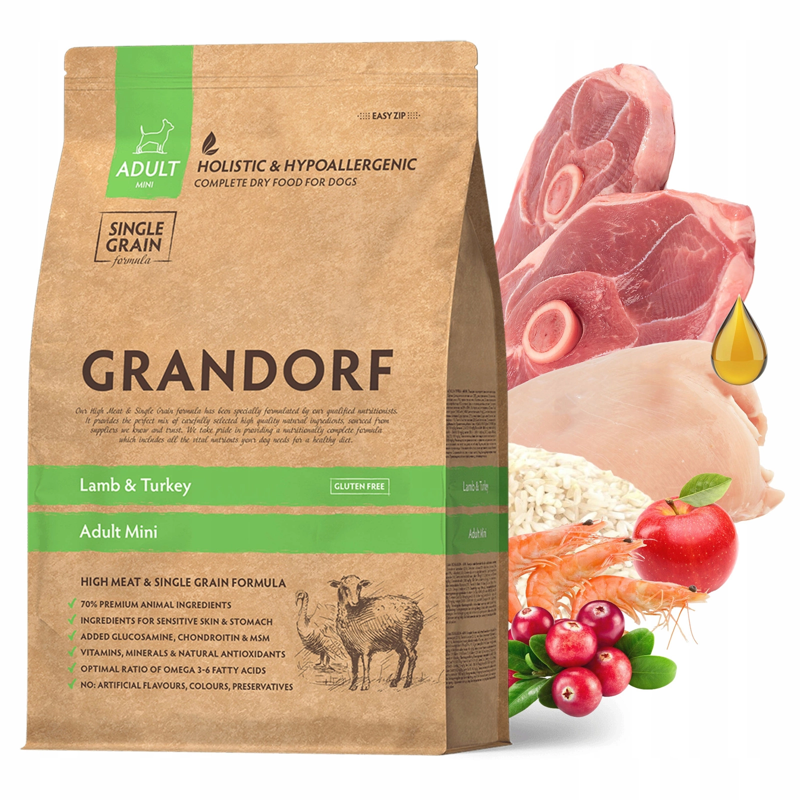 Grandorf indyk, jagnięcina adult małe rasy 8 kg