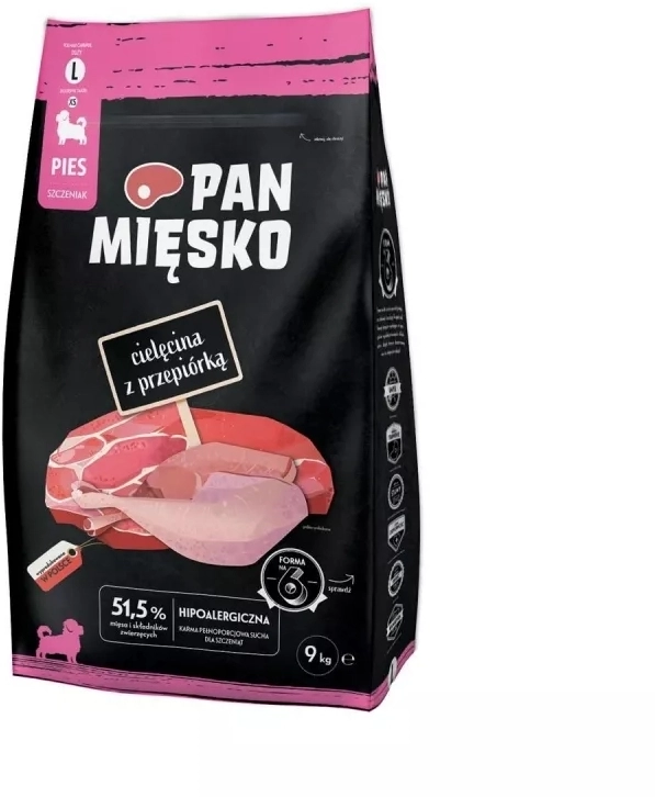 Pan Mięsko cielęcina, przepiórka puppy duże rasy 9 kg