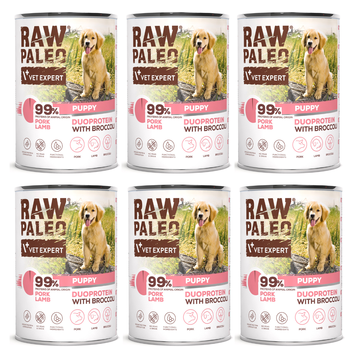 VetExpert Raw Paleo jagnięcina, wieprzowina puppy 400 g × 6