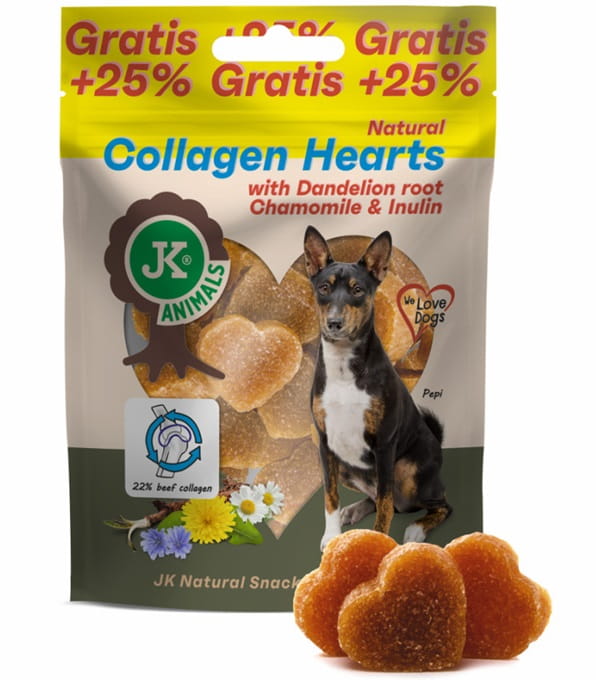 JK Animals kolagenowe serca z korzeniem mniszka, rumiankiem 100 g