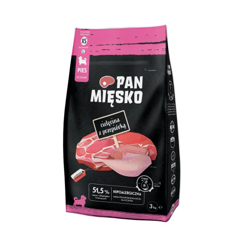 Pan Mięsko cielęcina, przepiórka junior małe rasy 3 kg
