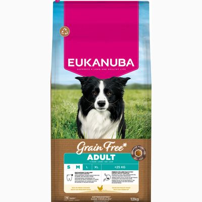 Eukanuba Grain Free kurczak adult małe rasy, średnie rasy 12 kg