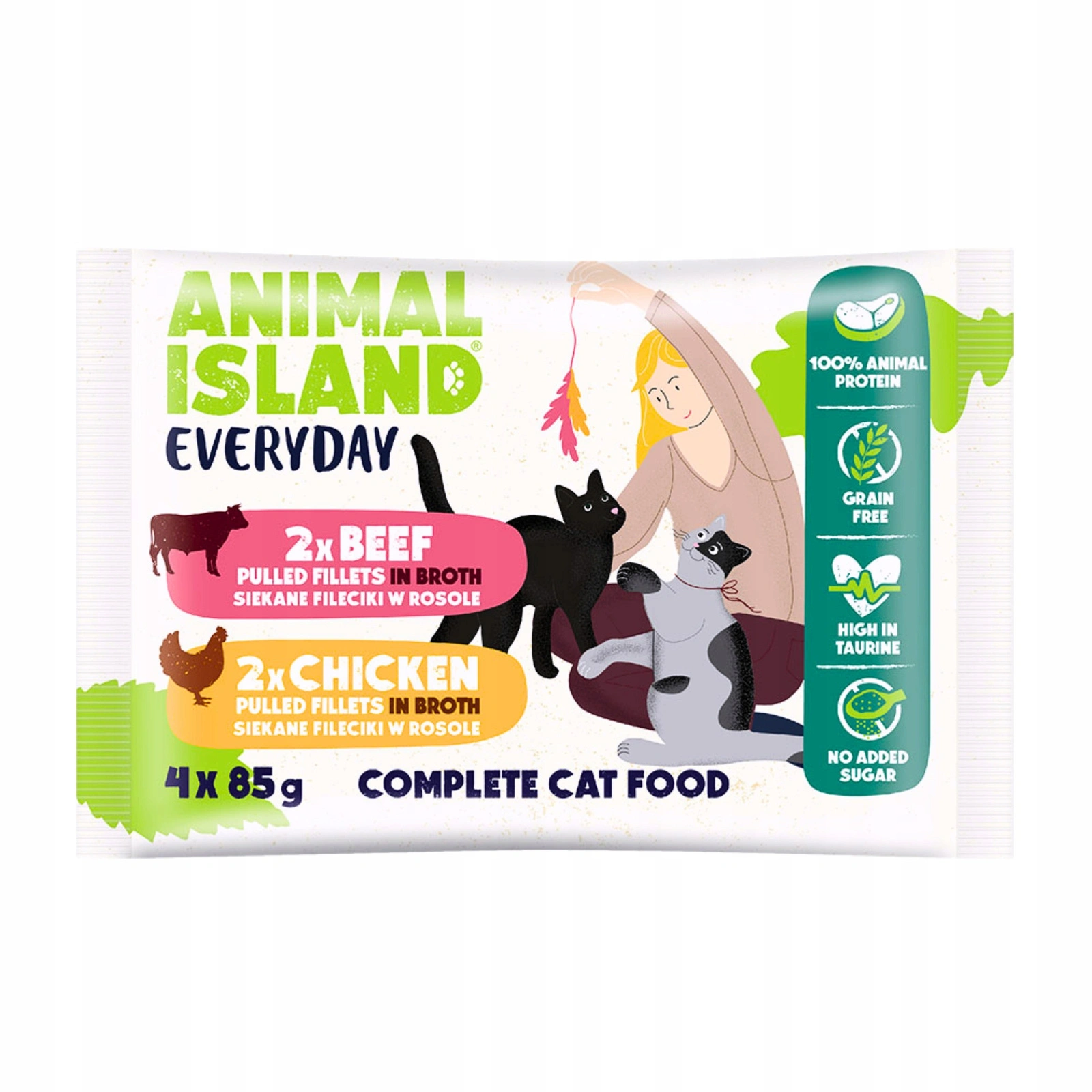 Animal Island Everyday Sensitive kurczak, wołowina w bulionie adult 85 g × 4
