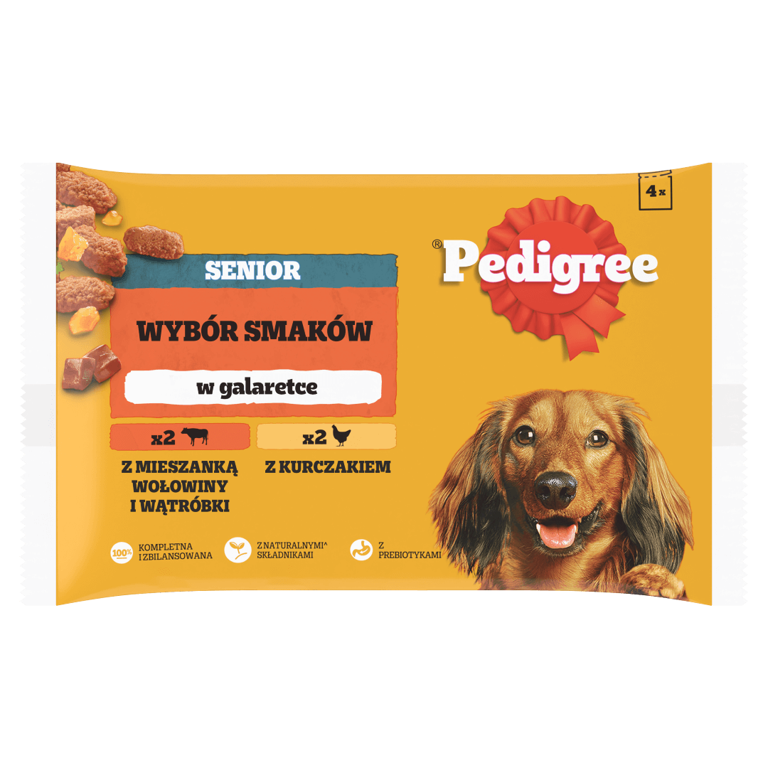 Pedigree kurczak, wołowina, wątróbka senior 100 g × 4