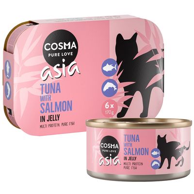 Cosma Asia Indoor tuńczyk, łosoś w galaretce 170 g × 6