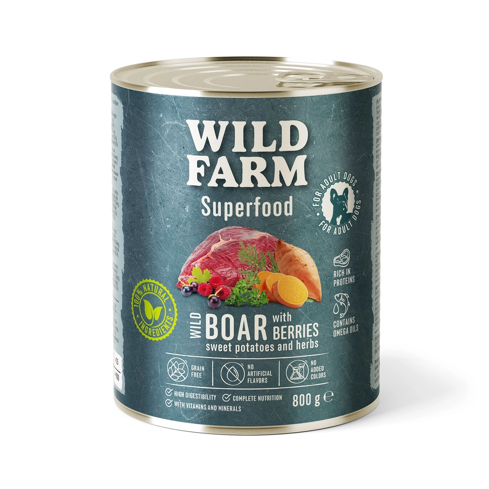 Wild Farm Superfood dziczyzna z batatem, jagodą adult 800 g