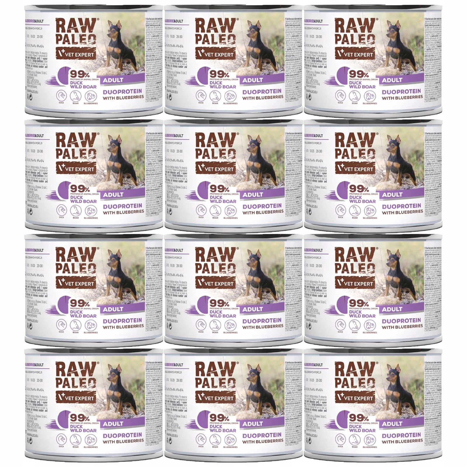 VetExpert RAW PALEO dzik, kaczka adult 200 g × 12