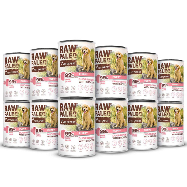 VetExpert Raw Paleo jagnięcina, wieprzowina puppy 400 g × 12