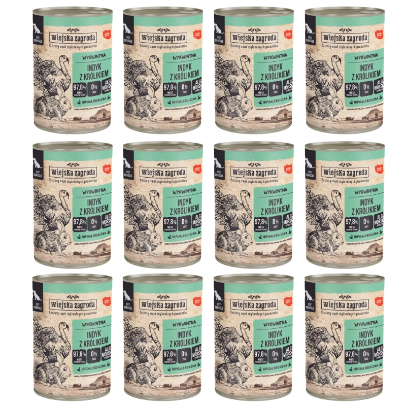 Wiejska Zagroda indyk, królik adult 400 g × 12