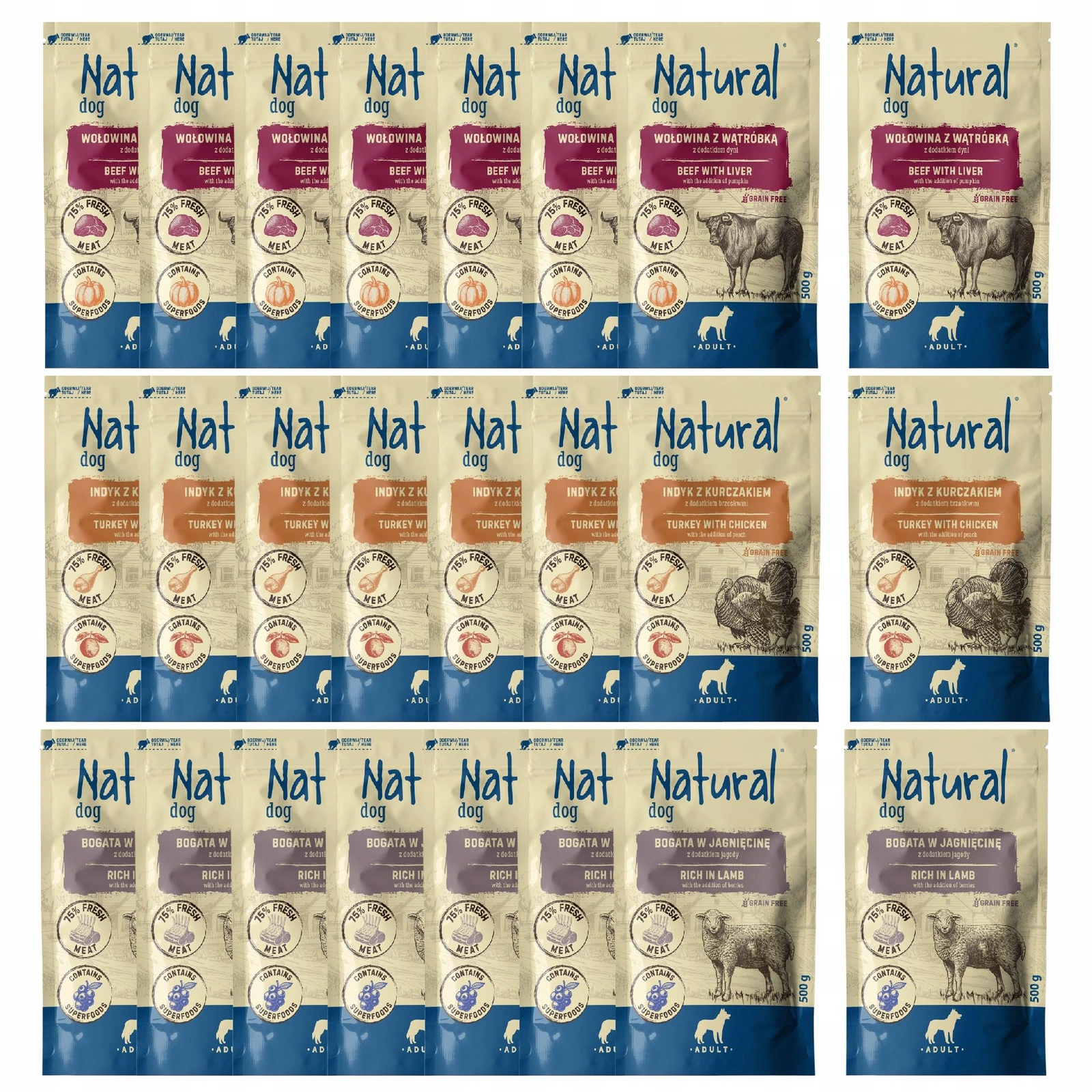 Pupil Natural mix smaków adult 500 g × 24
