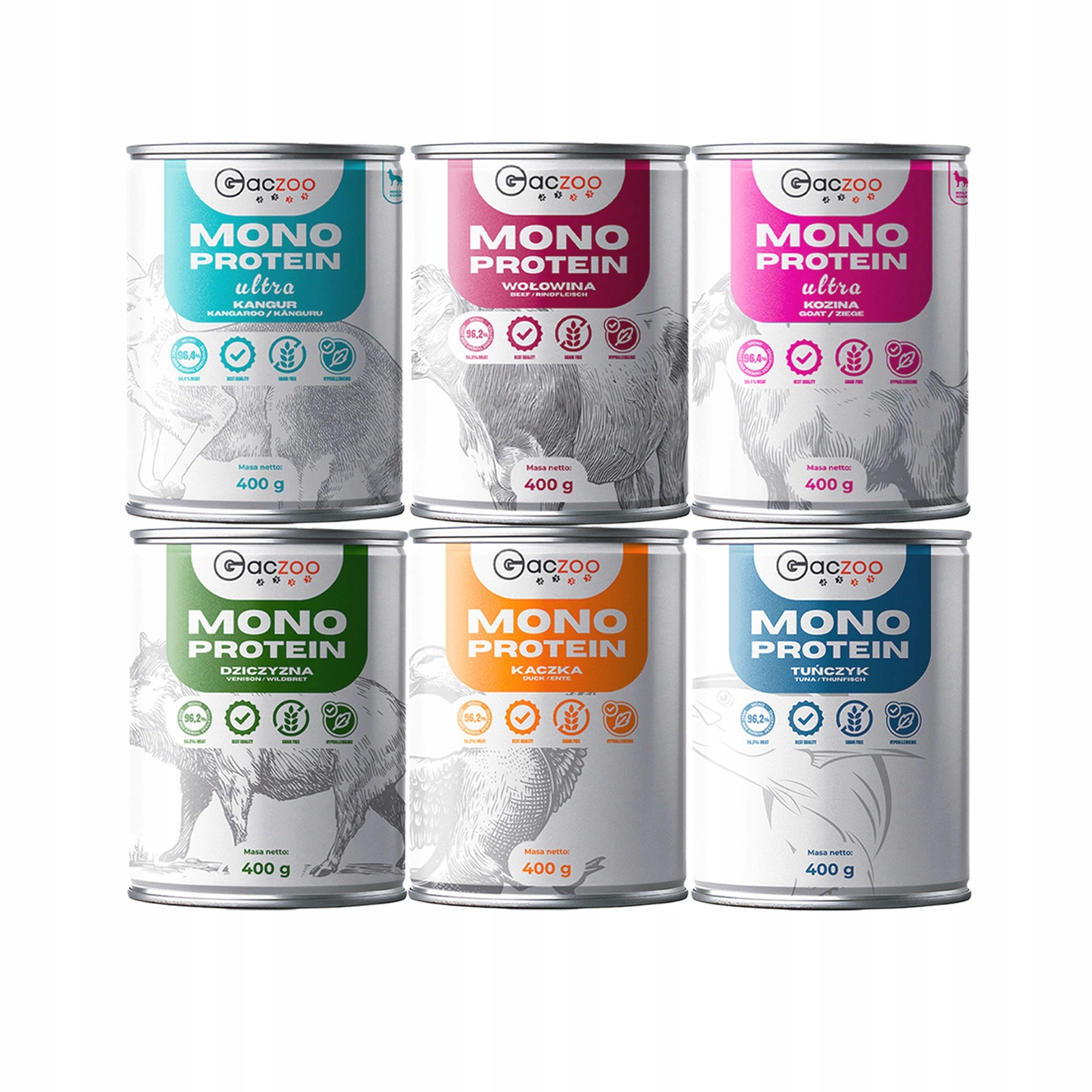 Gaczoo Mono Protein mix smaków adult 400 g × 6