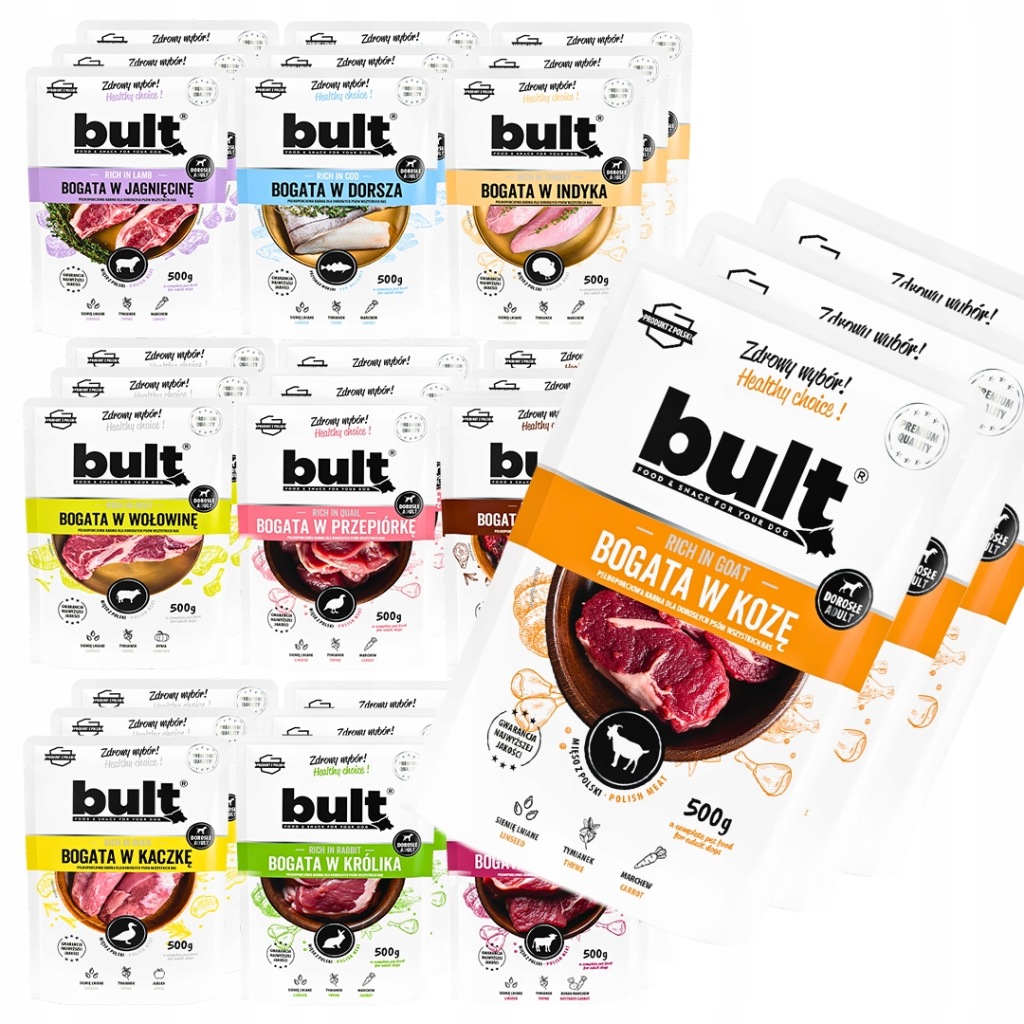 Bult cielęcina, dorsz, dziczyzna, indyk, jagnięcina, kaczka, kozina, królik, przepiórka, wołowina 500 g × 30