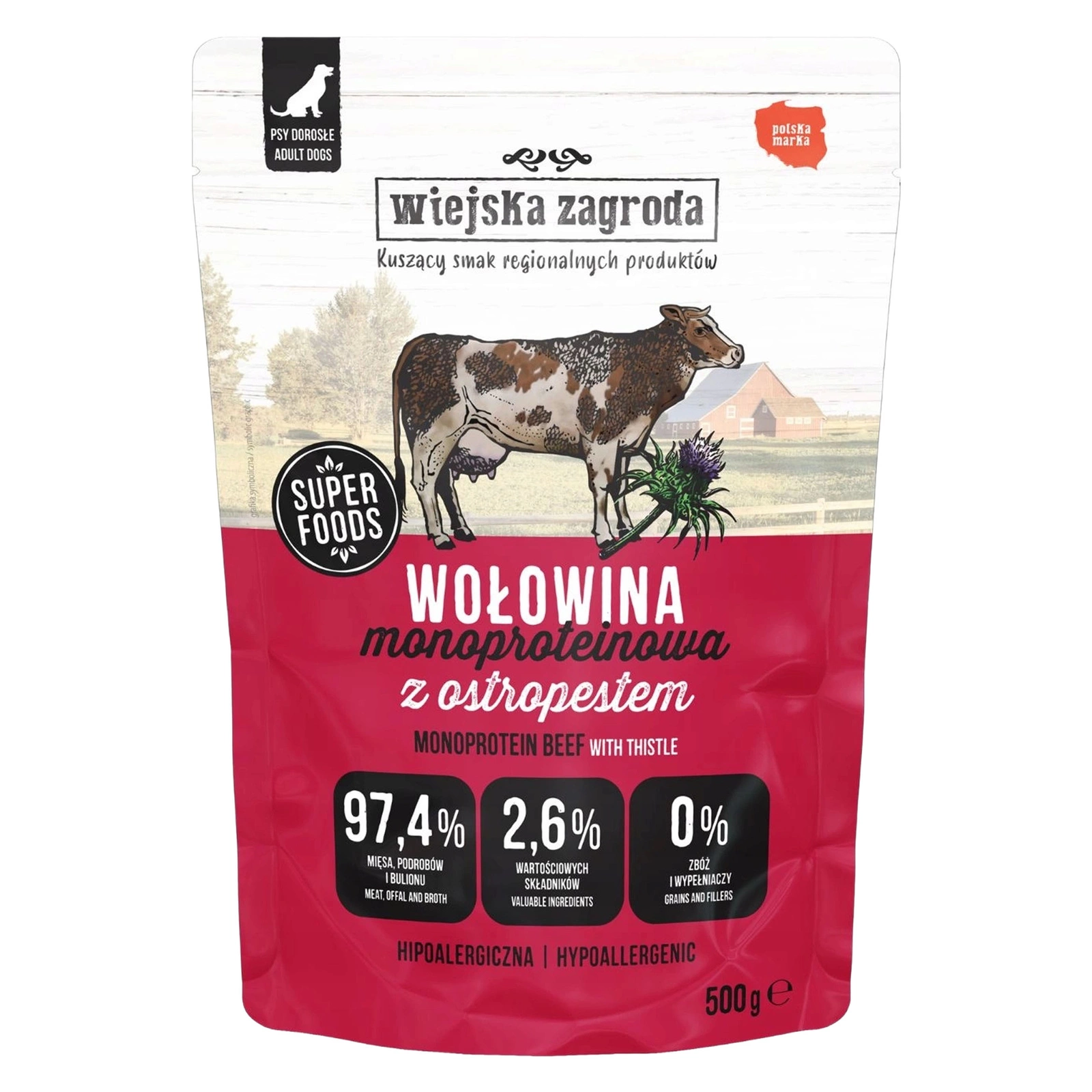 Wiejska Zagroda Mono wołowina z ostropestem adult 500 g