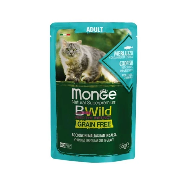 Monge BWild Sterilised dorsz, krewetki w sosie adult 85 g
