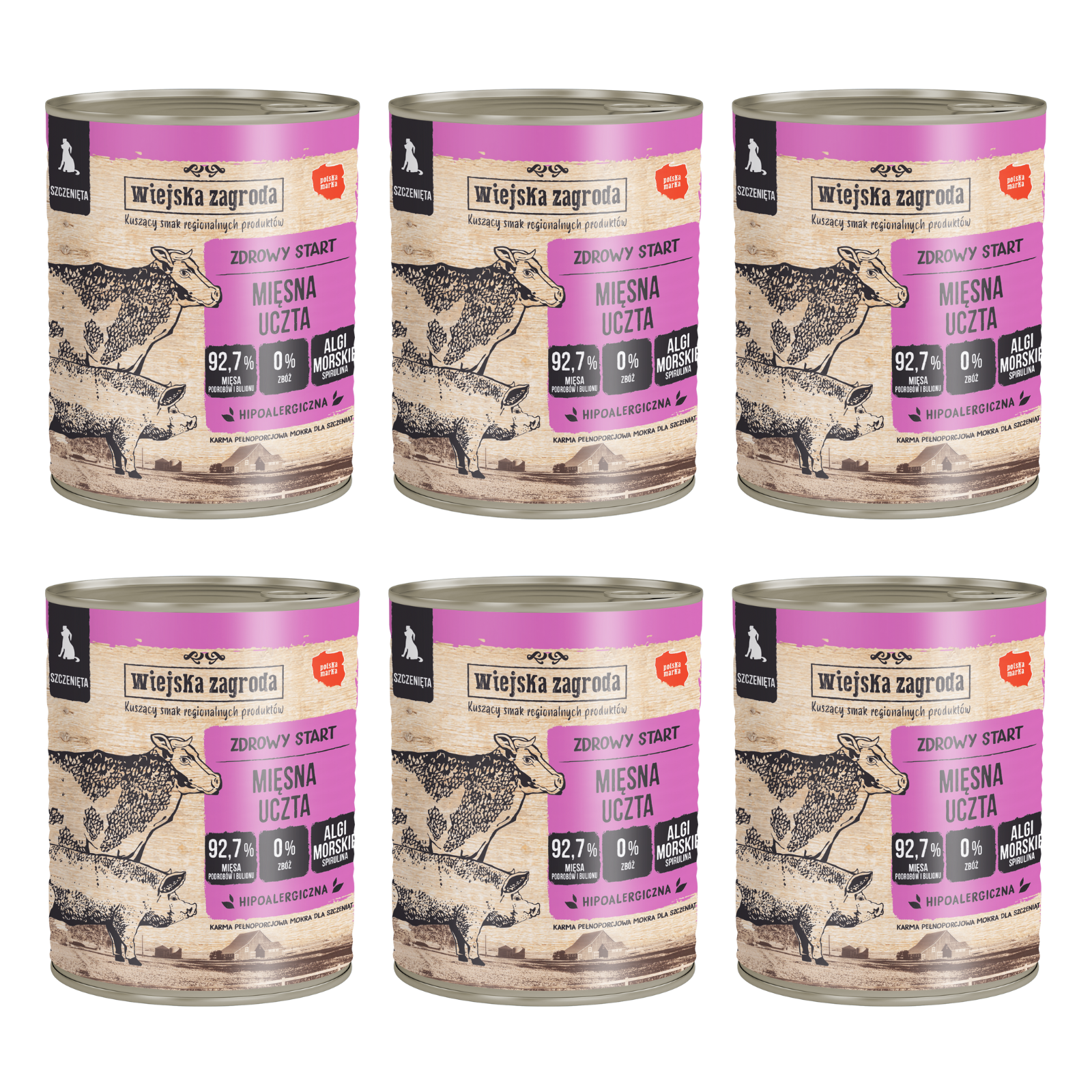 Wiejska Zagroda Mięsna Uczta indyk, wieprzowina, wołowina puppy 800 g × 6