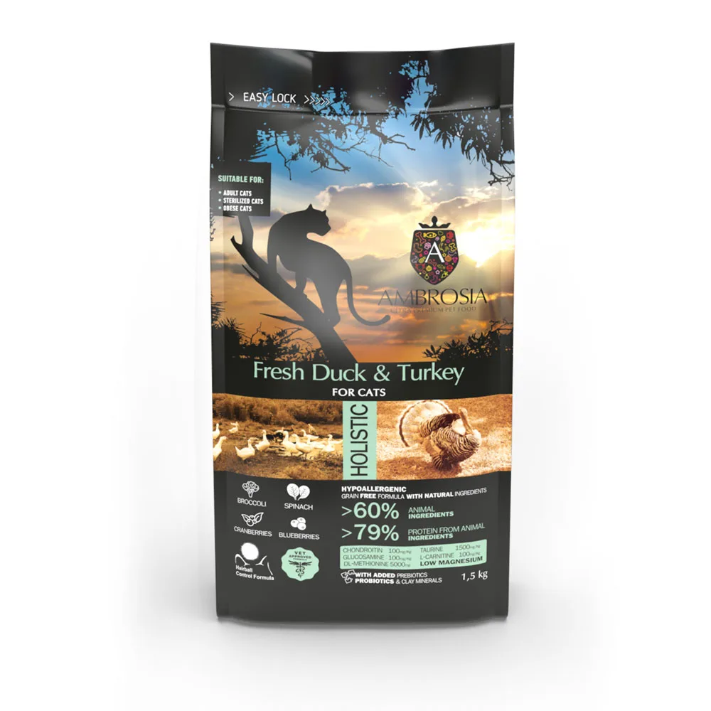 Ambrosia Holistic Sterilised Light kaczka, indyk 1,5 kg