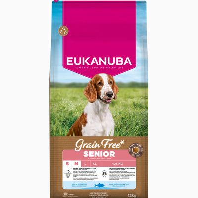 Eukanuba Grain Free ryba morska senior małe, średnie rasy 12 kg