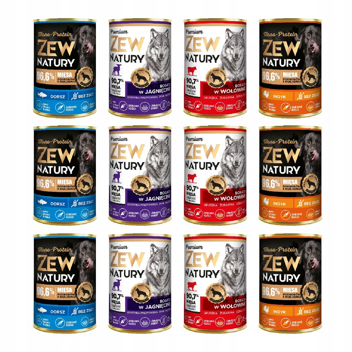 Zew Natury surf and meat dorsz, indyk, jagnięcina, wołowina 400 g × 12