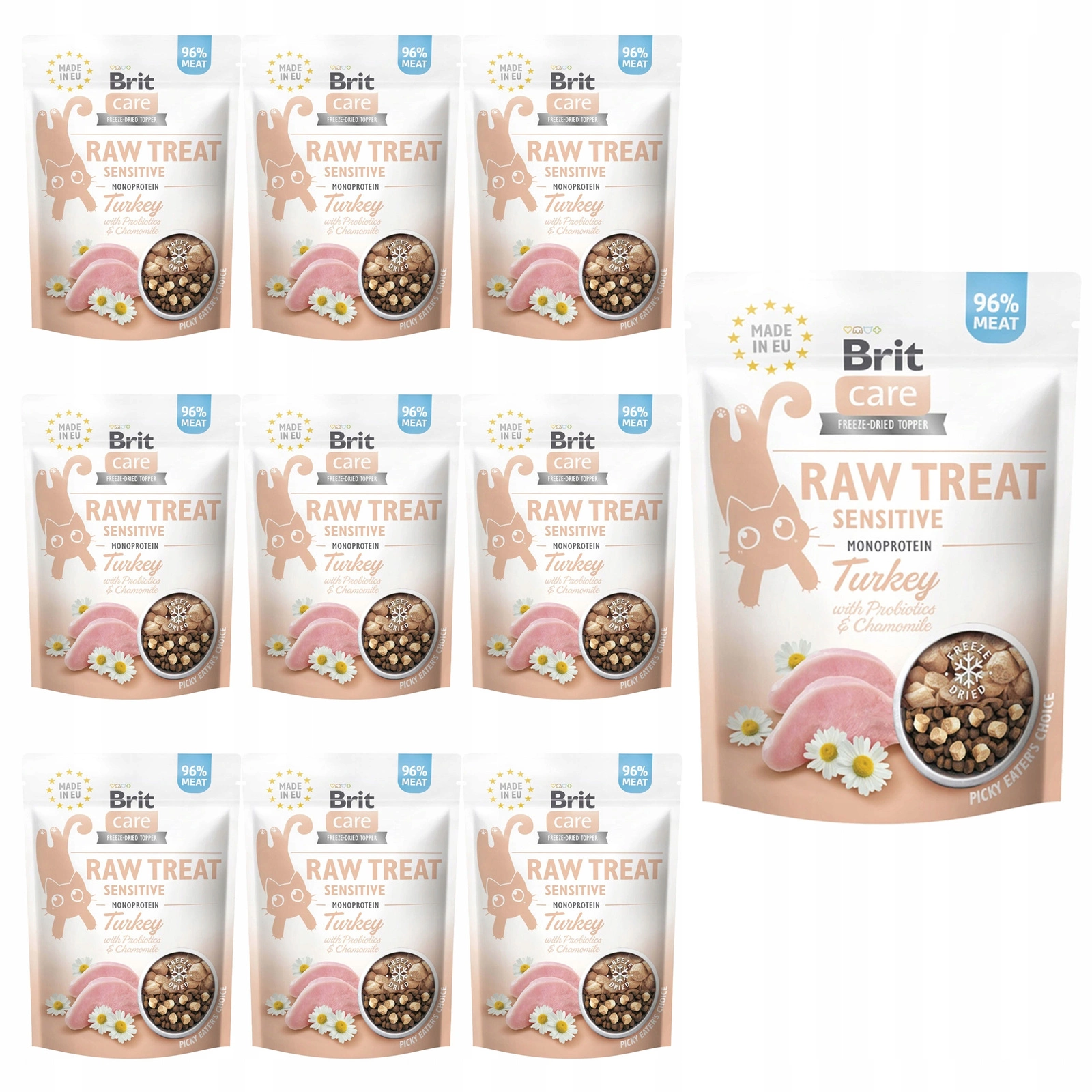 Brit Raw Treat Sensitive indyk kawałki 40 g × 10