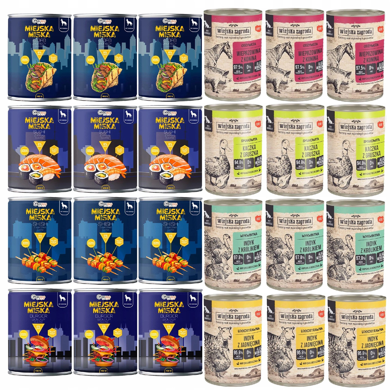 Wiejska Zagroda Miejska Miska Gaczoo mix smaków 400 g × 24
