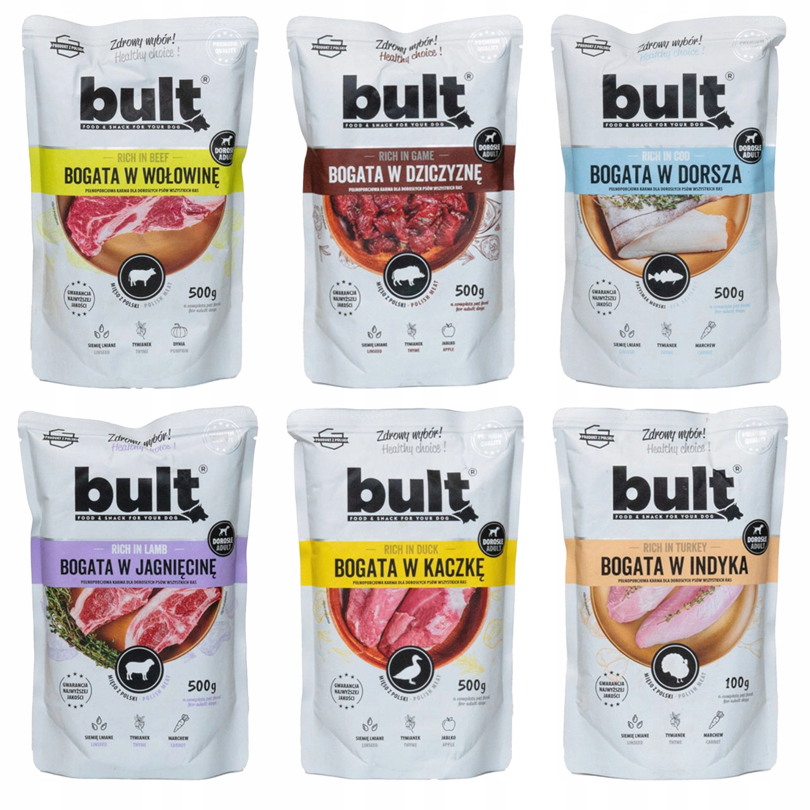Bult dorsz, dziczyzna, indyk, jagnięcina, kaczka, wołowina 500 g × 6