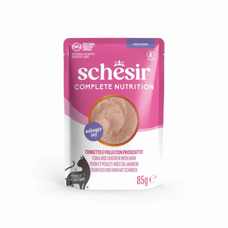 Schesir Complete Nutrition kurczak, szynka, tuńczyk pasztet adult 85 g