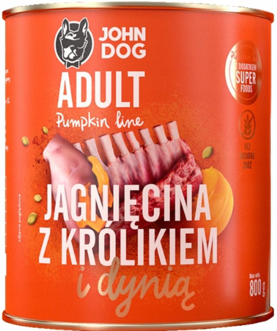 John Dog Pumpkin Line jagnięcina, królik adult 800 g