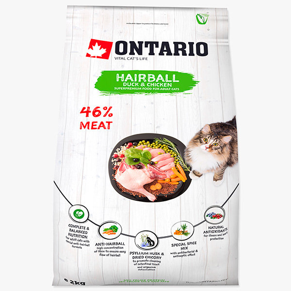 Ontario Hairball kaczka, kurczak adult 2 kg