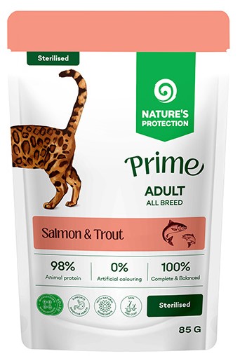 Nature's Protection Prime Sterilised pstrąg, łosoś w sosie adult 85 g