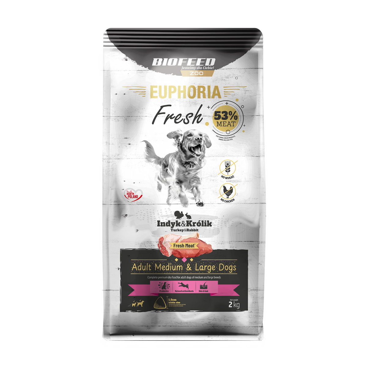 BioFeed Euphoria Fresh Meat indyk, królik adult średnie i duże rasy 2 kg