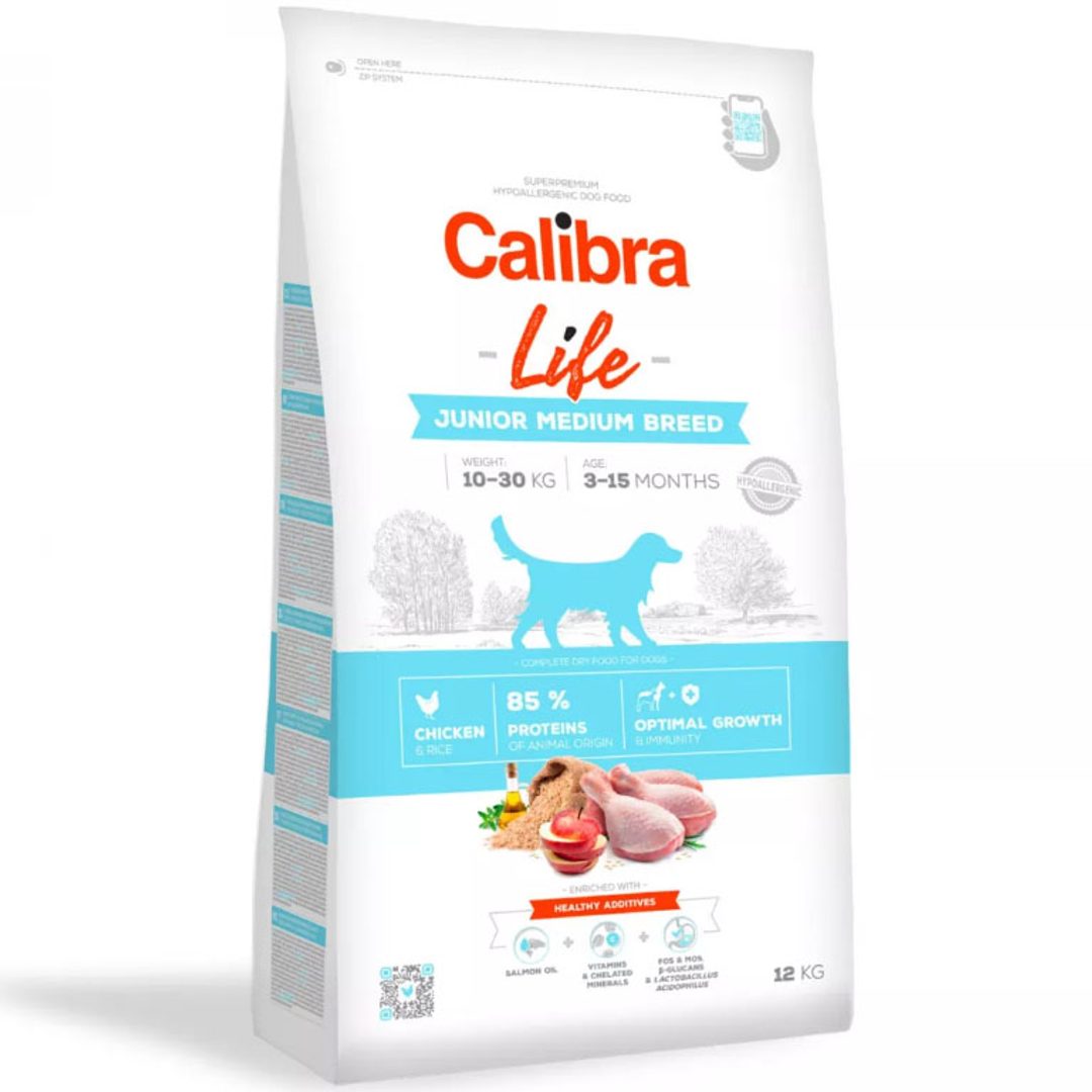 Calibra Dog Life kurczak junior średnie rasy 12 kg