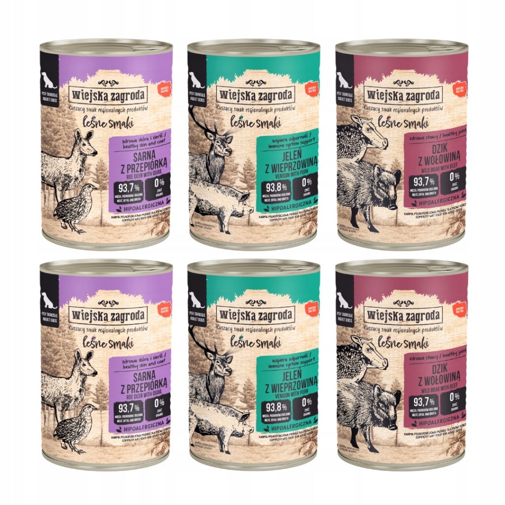 Wiejska Zagroda Leśne Smaki dzik, jeleń, przepiórka, sarna, wieprzowina, wołowina adult 400 g × 6