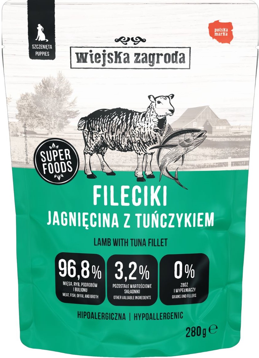 Wiejska Zagroda Fileciki jagnięcina, tuńczyk junior 280 g