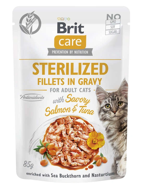 Brit Care Sterilised kurczak, tuńczyk, łosoś w sosie adult 85 g