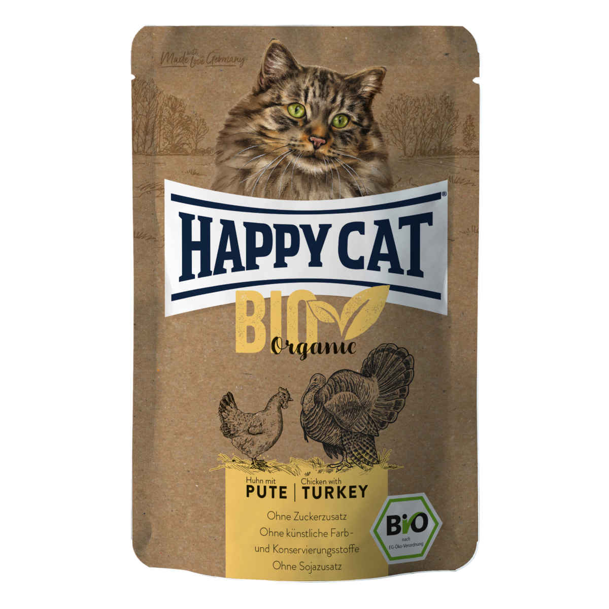 Happy Cat Bio Organic indyk, kurczak w sosie adult 85 g