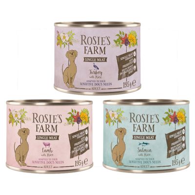 Rosie's Farm Single Meat indyk, jagnięcina, ryba adult 195 g × 6