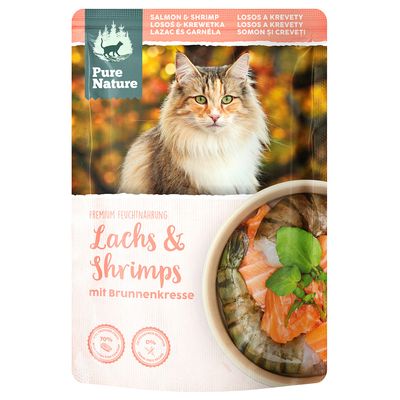 Pure Nature krewetki, łosoś w bulionie 80 g × 24