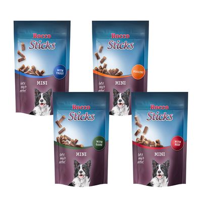 Rocco Sticks Mini drób, dziczyzna, pstrąg, wołowina adult małe rasy 100 g × 4