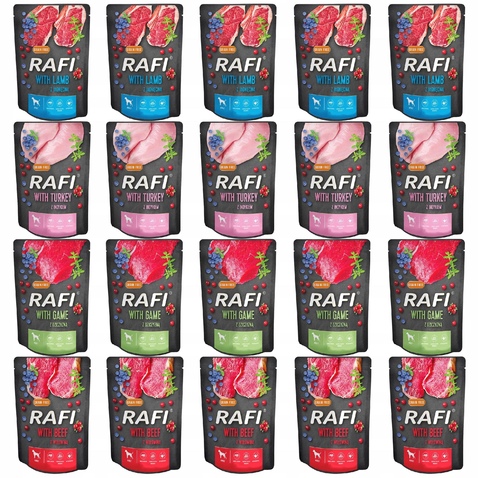 Rafi dziczyzna, indyk, jagnięcina, wołowina 300 g × 20