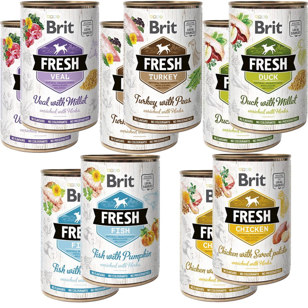 Brit Fresh cielęcina, indyk, kaczka, kurczak, ryba 400 g × 10