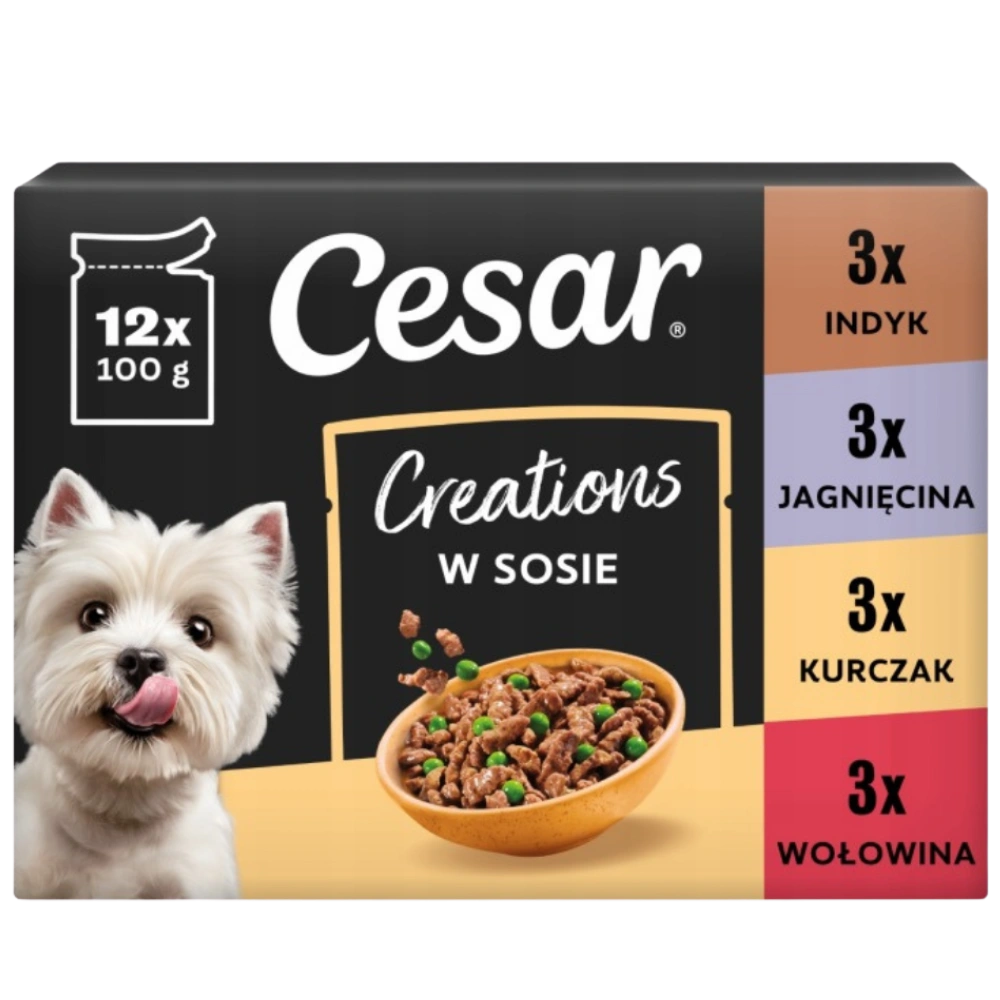 Cesar indyk, jagnięcina, kurczak, wołowina 100 g × 12