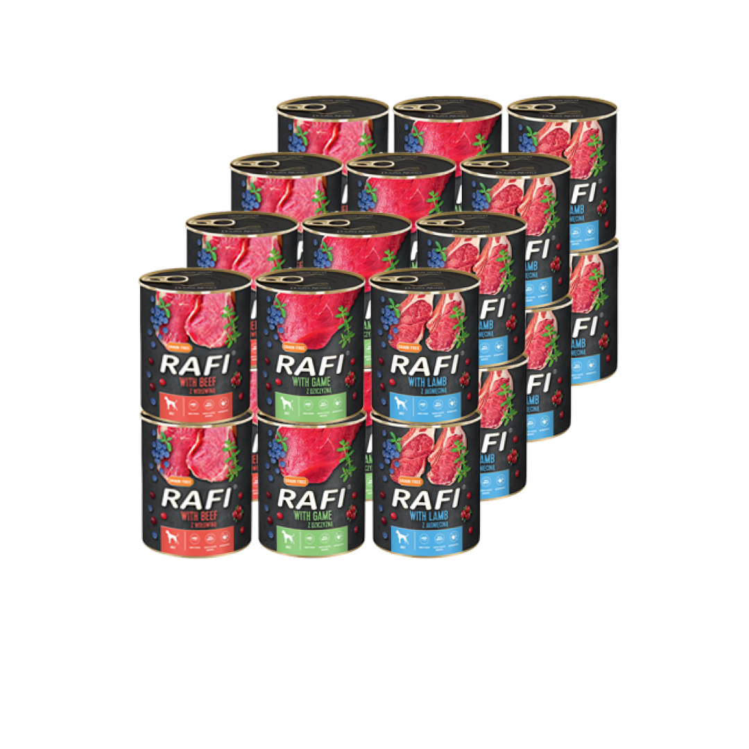 Rafi dziczyzna, jagnięcina, wołowina adult 400 g × 24