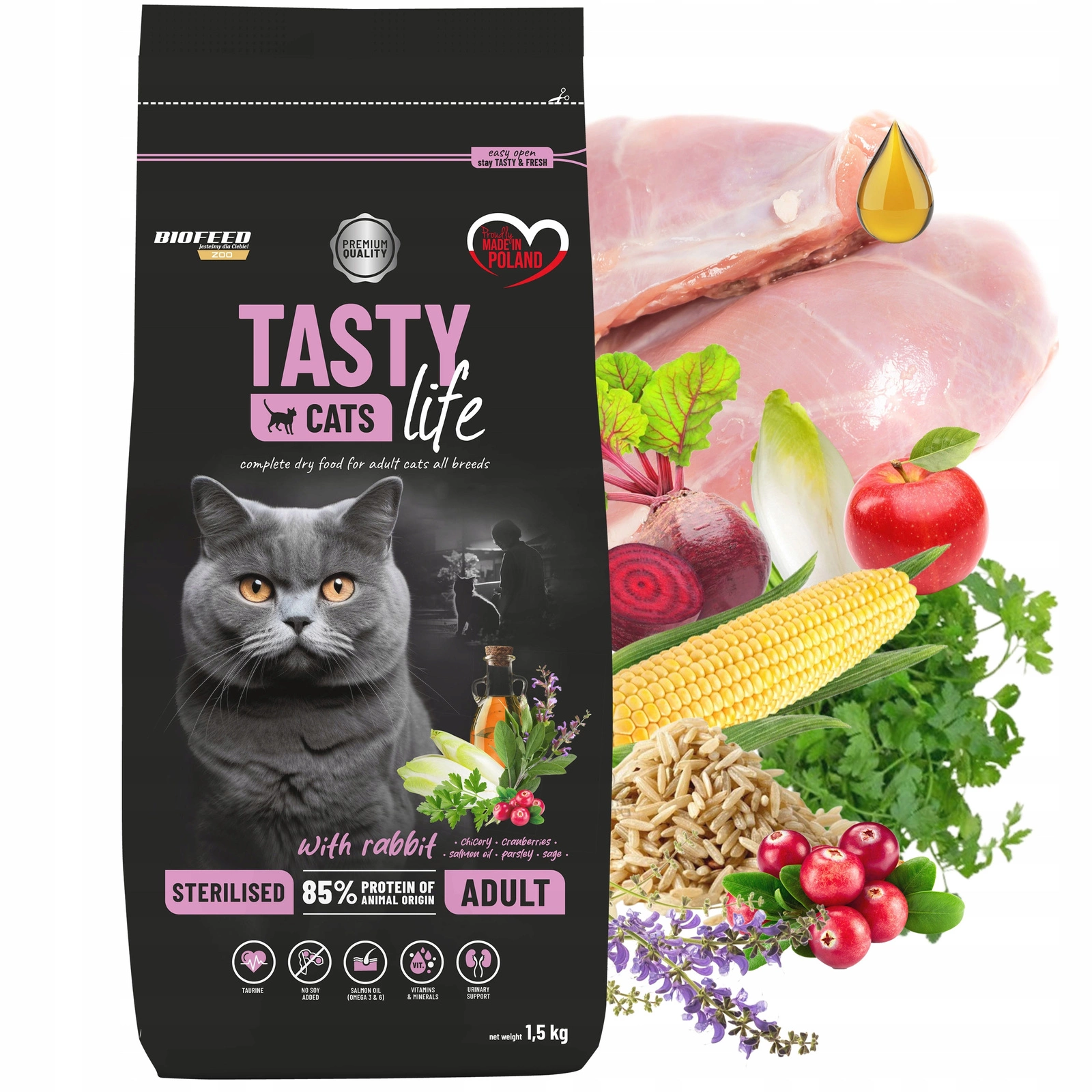 BioFeed Tasty Cats Life Sterilised królik 1,5 kg